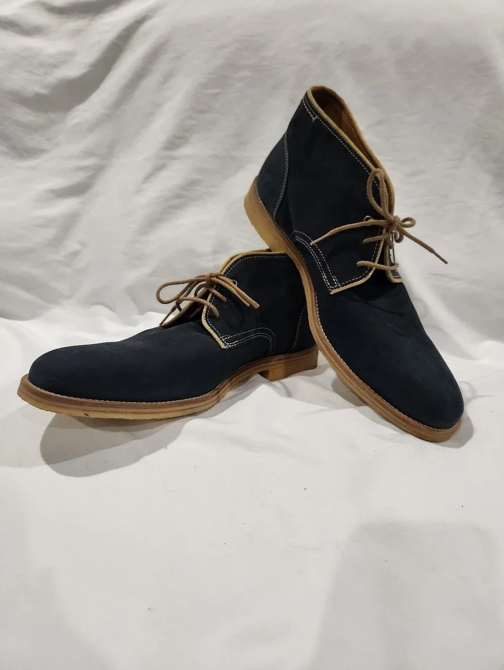 Johnston & Murphy Navy Suede Leather Sheepskin Chukka Boots Size 12 NWOT